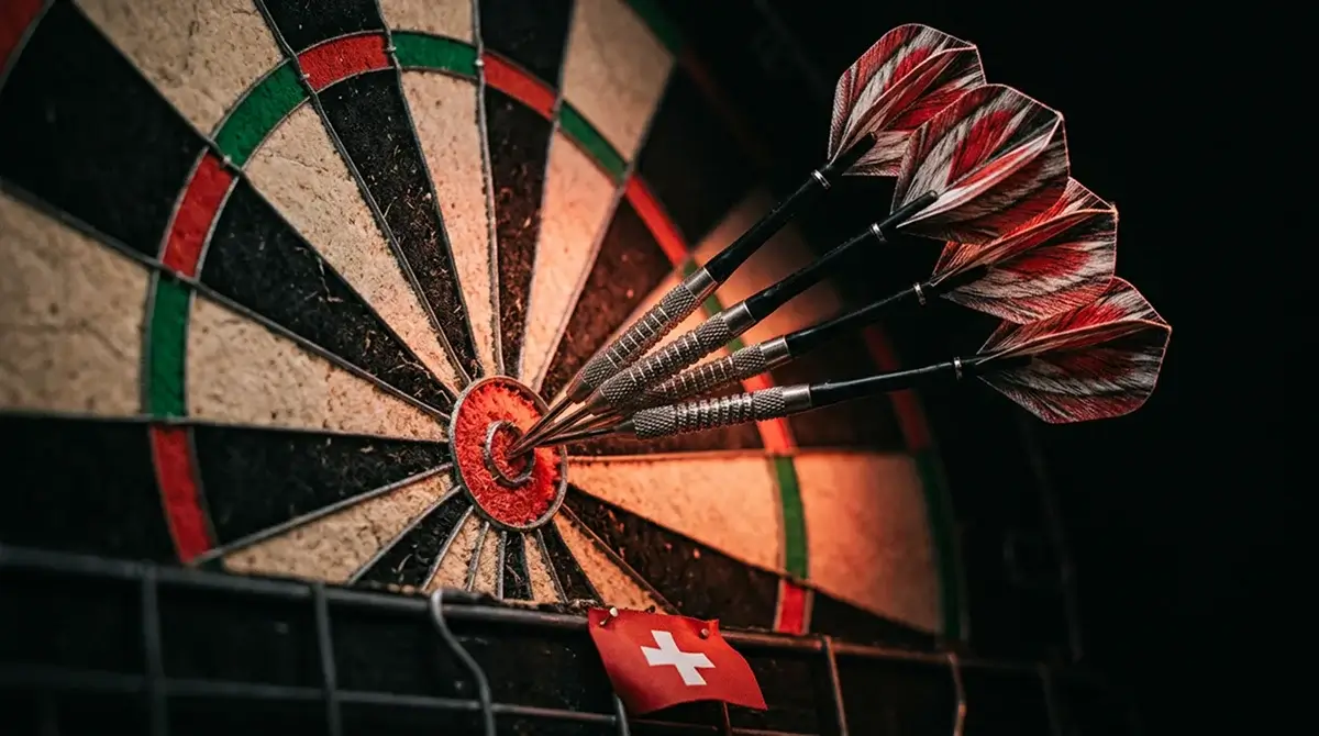 Bullseye einer Darts-Scheibe mit Schweizer Quoten-Visualisierung